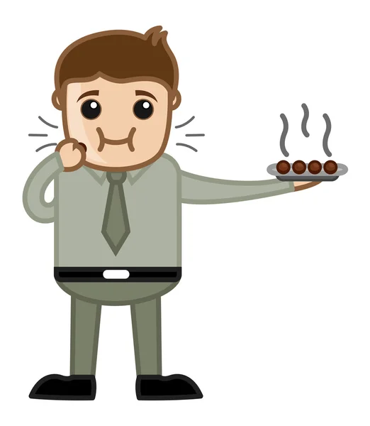 Man Eating Dessert - Karakter Kartun Kantor - Stok Vektor