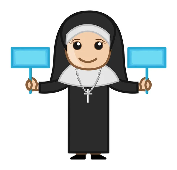 Nun segurando dois Banners Vector — Vetor de Stock