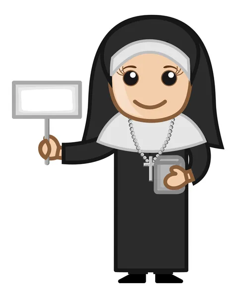 Happy Nun Showing Blank Banner Royalty Free Stock Illustrations. 