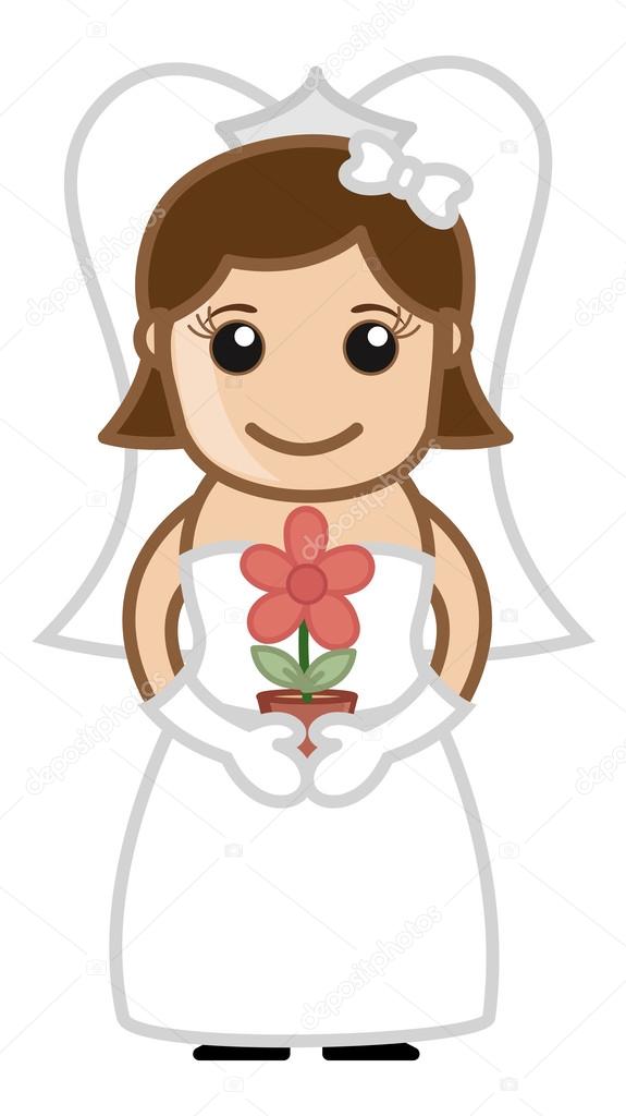 Cartoon Bride with Flower Pot