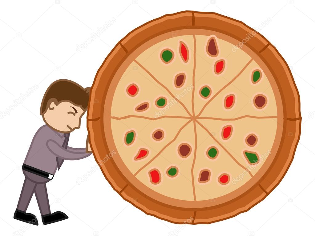 Karikatür vektör adam pizza Hayır abur cubur kavramı için sürükleme