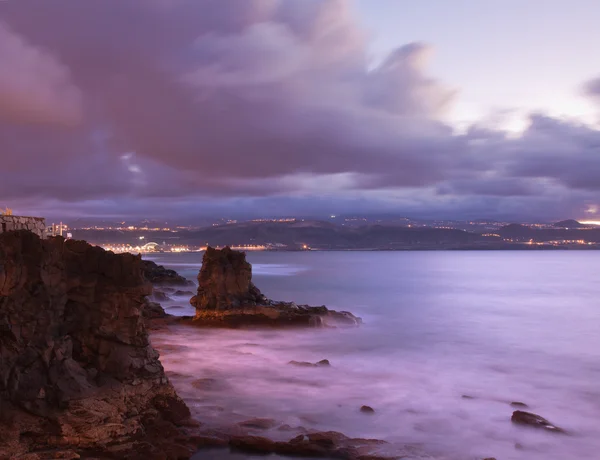 Gran Canaria, night shot from the edge of Las Canteras beach — Stock Photo, Image