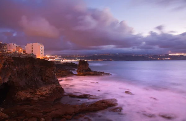 Gran Canaria, night shot from the edge of Las Canteras beach — Stock Photo, Image