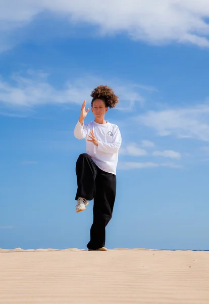 Thai-chi in the dunes — Stock Photo, Image