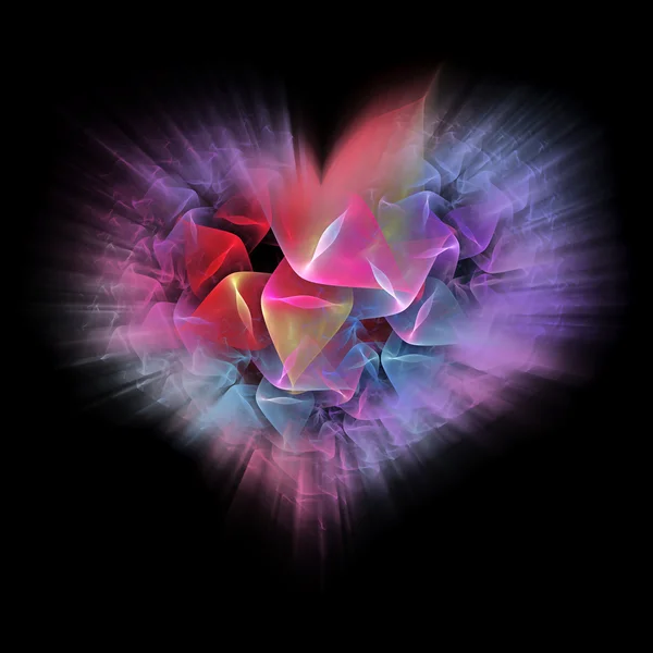 Flaming fractal heart on black — Stock Photo, Image