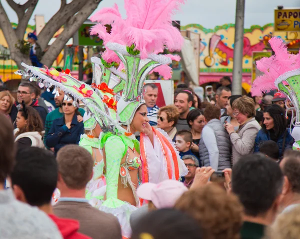 SANTA CRUZ, SPAIN - February 12: dressed-up audience and parade — Stock Photo, Image