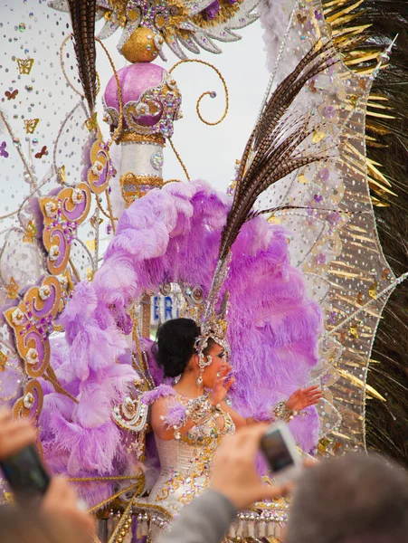 SANTA CRUZ, ESPAÑA - 12 de febrero: Desfile de participantes en colorido — Foto de Stock