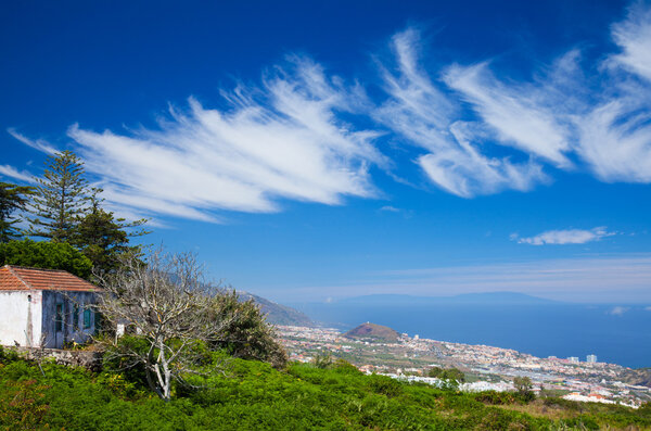 Northern Tenerife, view over Puerto de La Cruz towards La Palma