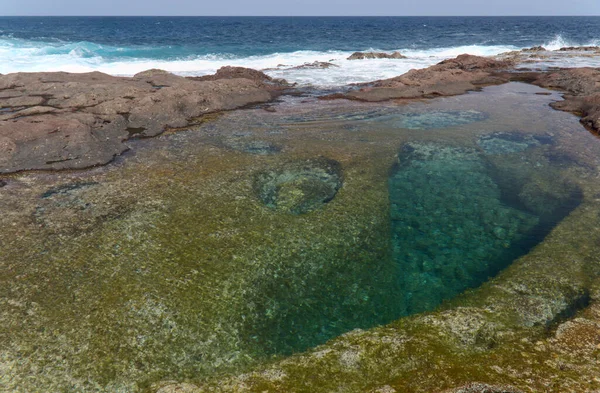 Gran Canaria Calm Rock Pools Steep Cliffs North Coast Separated — Stock Photo, Image
