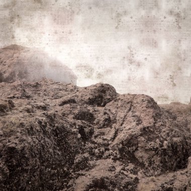 Popüler yürüyüş rotası Camino de La Plata 'nın çevresindeki Central Gran Canariaaa manzaralı şık desenli eski kağıt kare arka plan