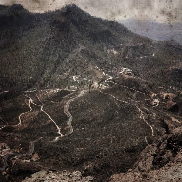 大加那利亚中部风景秀丽的时尚质感古纸正方形背景 卡米诺 德拉普拉塔远足路线 — 图库照片