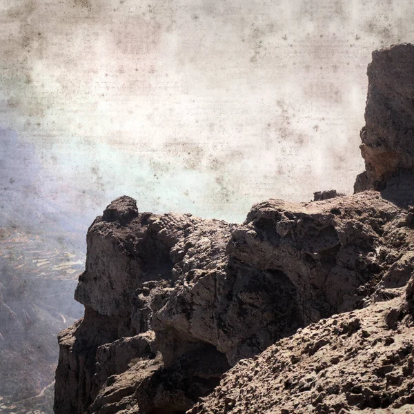 Élégant Papier Texturé Vieux Fond Carré Avec Paysage Gran Canaria — Photo