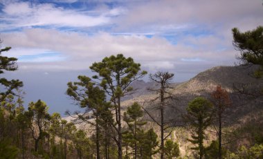 Gran Canaria, adanın merkezi anıtsal bölgesinin manzarası, Las Cumbres, ie The Summits, Altavista 'ya yürüyüş güzergahı, Aborjin adı Azaenegue, Artenara belediyesindeki dağ 