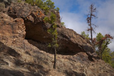 Gran Canaria, adanın merkezi anıtsal bölgesinin manzarası, Las Cumbres, ie The Summits, Altavista 'ya yürüyüş güzergahı, Aborjin adı Azaenegue, Artenara belediyesindeki dağ