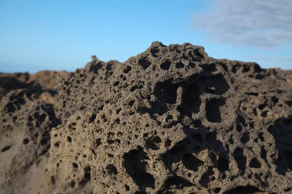 Пористая Лава Вулканическая Скала Вокруг Пляжа Плайя Конча Эль Котильо — стоковое фото