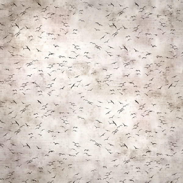 Стильный Текстурированный Старый Бумажный Фон Стаей Летающих Чаек — стоковое фото