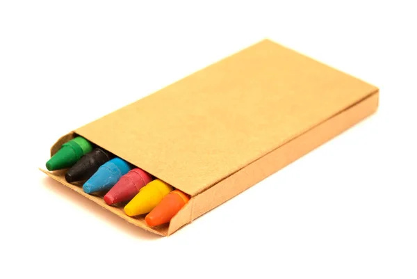 Small Box Color Wax Crayons Isolated White Background — Zdjęcie stockowe