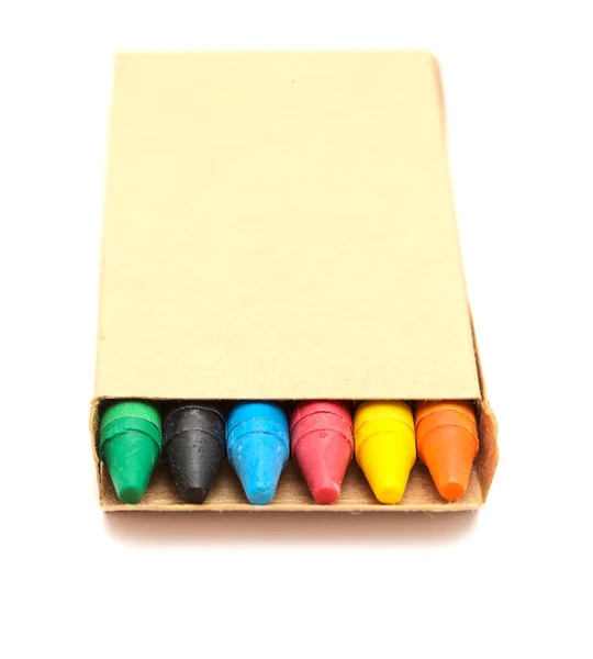 Small Box Color Wax Crayons Isolated White Background — стоковое фото