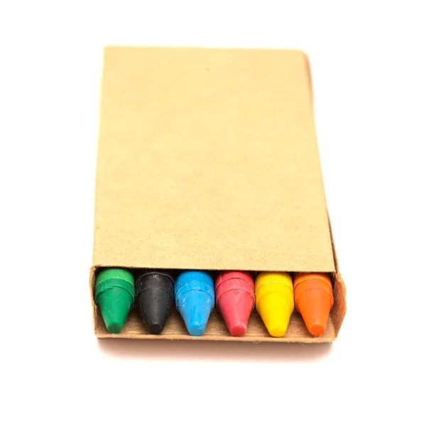 Petite Boîte Crayons Cire Couleur Isolés Sur Fond Blanc — Photo