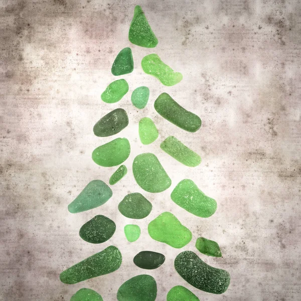 Stylish Textured Old Paper Background Christmas Tree Made Sea Glass — Stock Photo, Image