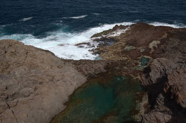 North Gran Canaria Rockpools Natural Swimming Pools Faro Sardina Lighthouse — Stock Photo, Image