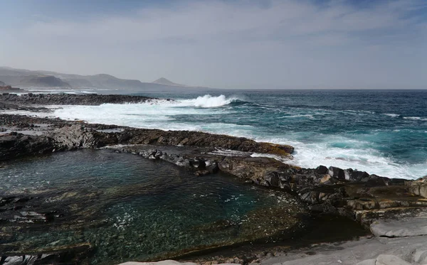 Gran Canaria Nordkysten Rockpools Omkring Puertillo Banaderos Området Beskyttet Mod - Stock-foto