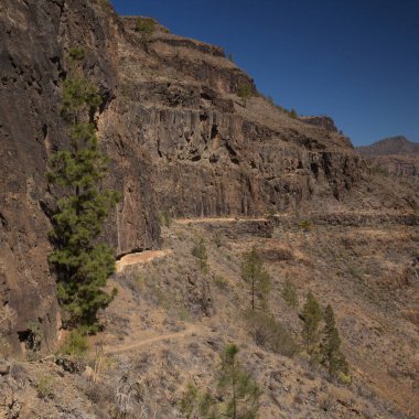 Gran Canaria, adanın güney kısmının manzarası Barranco de Arguinegun sarp ve derin vadi boyunca dikey kaya duvarları, bir köyden başlayan dairesel yürüyüş rotası