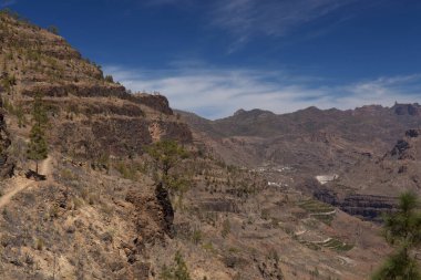 Gran Canaria, adanın güney kısmının manzarası Barranco de Arguinegun sarp ve derin vadi boyunca dikey kaya duvarları, bir köyden başlayan dairesel yürüyüş rotası