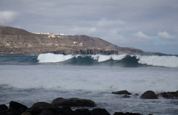 Las Palmas Gran Canaria Daki Las Canteras Plajı Kış Fırtınasıyla — Stok fotoğraf