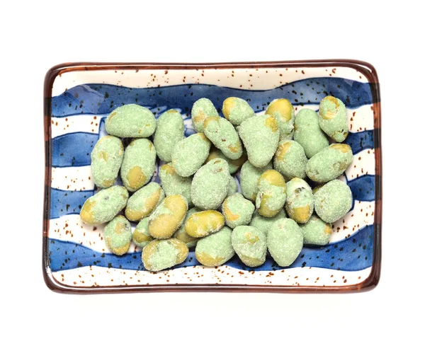 Edamame Beans Coated Wasabi Salt Snack Isolated White Background — Stock Photo, Image