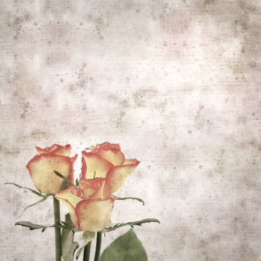 Kare biçiminde, sarı ve turuncu güllü eski desenli kağıt arka plan