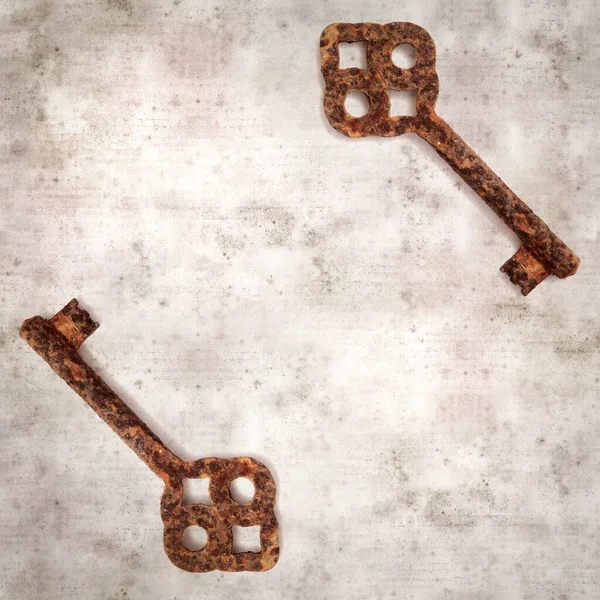 Stylish Textured Old Paper Background Old Rusty Key — 스톡 사진