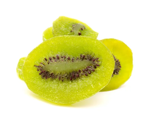 Gedroogde Kiwi Segmenten Geïsoleerd Witte Achtergrond — Stockfoto