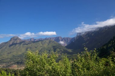 La Palma, view towards the highest area of the island, Caldera de Tabiriente, from a hiking path in El Paso municipality 