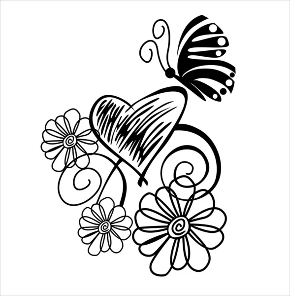 Butterfly and Flowers — Stock Vector