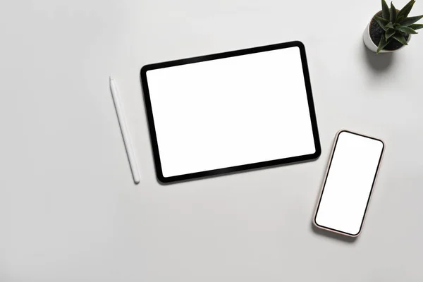 Fingere Tablet Digitale Smartphone Con Schermo Bianco Sfondo Bianco — Foto Stock