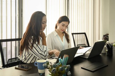 İki kendine güvenen iş kadını birlikte yeni bir proje üzerinde çalışıyor..