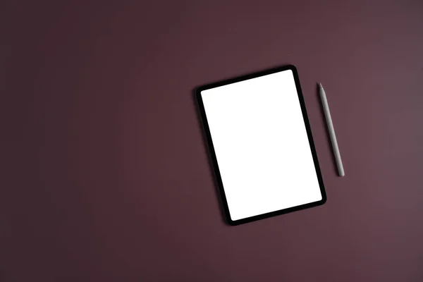 Flache Lay Attrappe Digitales Tablet Mit Weißem Leeren Bildschirm Und — Stockfoto