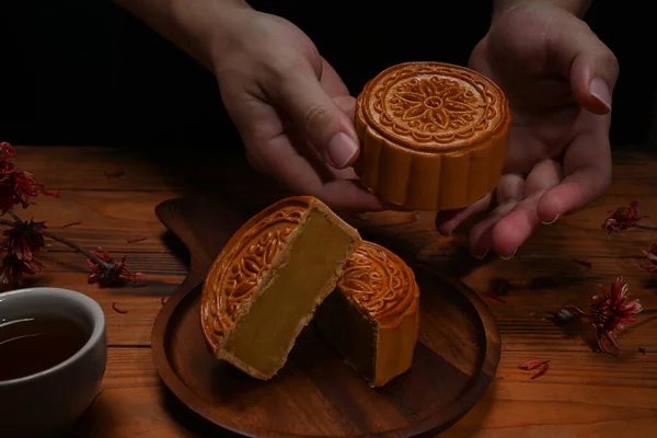 Traditional baked mooncake for Mid Autumn festival or Chinese traditional festival.