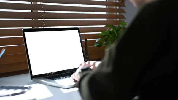 Cropped View Young Man Sitting Right Modern Home Office Working — Foto de Stock