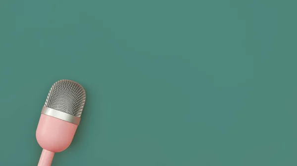 Pink Microphone Podcasts Green Background Technology Audio Equipment Concept — 图库照片