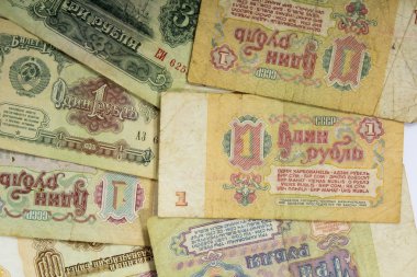 Artık kullanılmayan eski Sovyet banknotlar, ruble