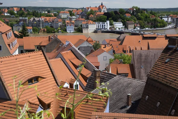 View of the house and roof Meissen during the summer 2013 floods — Stock Photo, Image