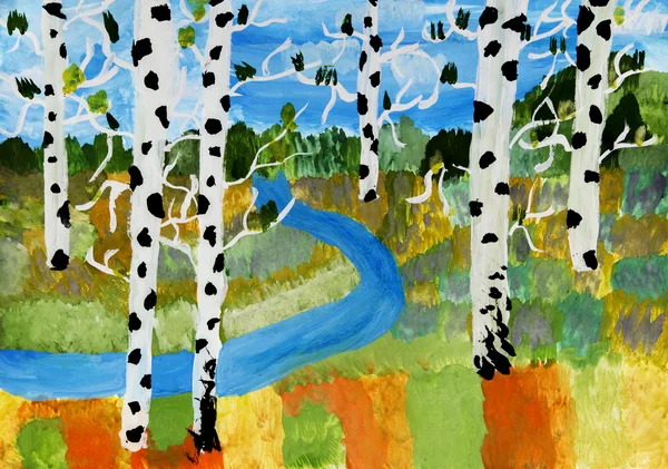 Дитячий малюнок "Осінній пейзаж " — стокове фото