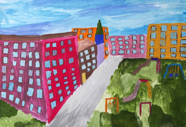 Çocuk çizim "cityscape" — Stok fotoğraf