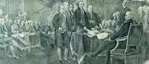 bir dolarlık banknot ayrıntılı görüntü ile Bağımsızlık Bildirgesi