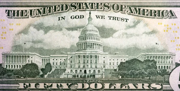 Dettaglio del retro della banconota da 50 dollari — Foto Stock