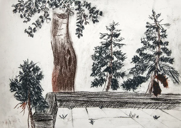 儿童绘画"景观树木" — 图库照片