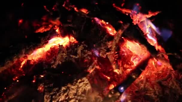 Smoldering embers in the fire — Stock Video