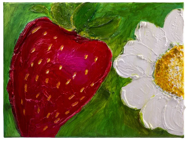 Dětská kresba na plátně "jahody a heřmánkový květ" — Stock fotografie